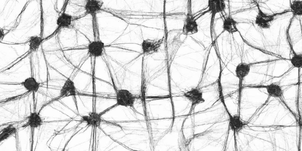 Dream of a neural network - generated by Nicola Romanò with DALL-E 2 using prompt "a black and white oil painting representing a neural network."